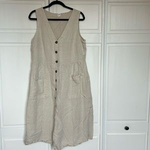 GAP button up tan linen dress with pockets